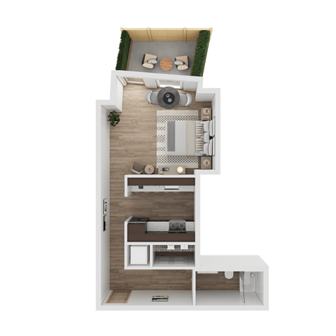 Floor plan for studio, 1 bath
